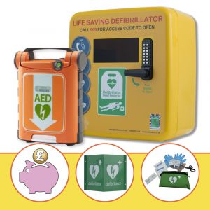 Cardiac Science Powerheart G5 Semi-Automatic Defibrillator with Defib Store 4000 Yellow Cabinet