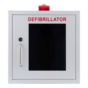 Indoor White Defibrillator Cabinet with Strobe Light & Alarm  - Locked