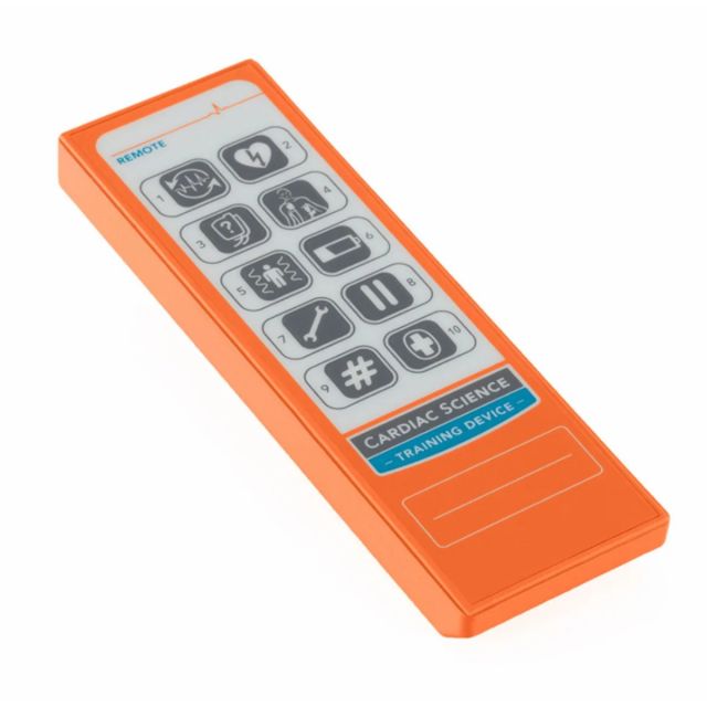 Designed for use with the Cardiac Science Powerheart G5 Training Unit, this remote allows users to control the training device and simulate defibrillation shocks.