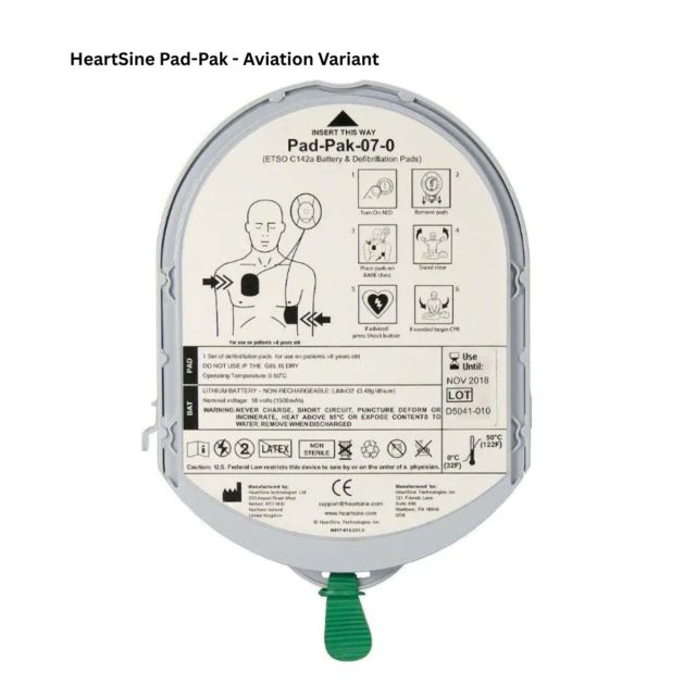 HeartSine Samaritan Adult Pad-Pak aviation variant, combined battery and electrode cartridge, TSO-C142a certified