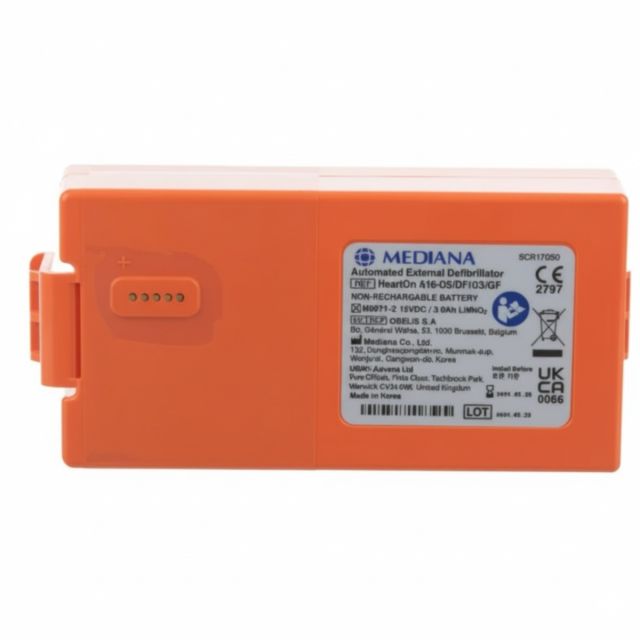 Genuine Mediana HeartOn A16 AED replacement battery orange colour with 5-year standby life