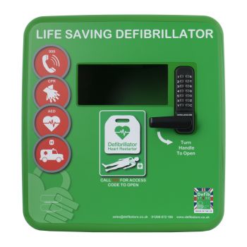 Defibstore 4000 Green Plastic Defibrillator Cabinet with keypad lock, heater and LED light