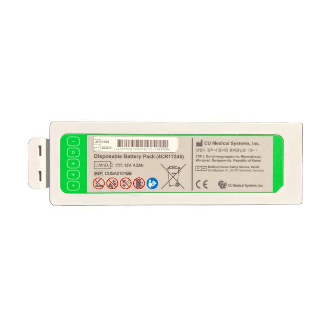 IPAD NFK200 Defibrillator Battery - A white, rectangular battery with a quick release tab and green product label.