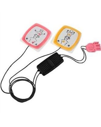 paediatric electrode pads for the Lifepak CR Plus AED showing pad placement on infant patient