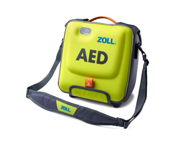 ZOLL AED 3 Defibrillator Semi-Rigid carry Case in Lime Green with adjustable carry strap, easy access carry handle and viewing window.