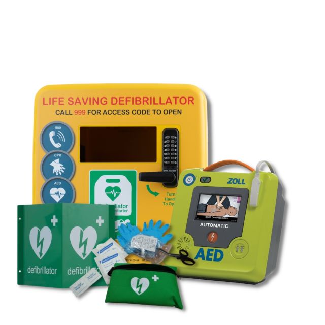 ZOLL AED 3 Fully-Automatic Defibrillator and Locked Outdoor Cabinet Package in Yellow
