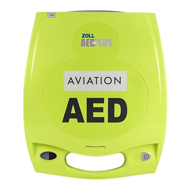 ZOLL AED Plus - Aviation Edition with the rescue-ready status and on/off button 