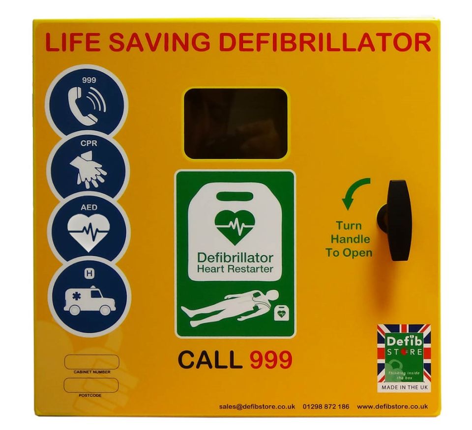 Stainless steel defibrillator cabinet with simple turn handle by Defib Store