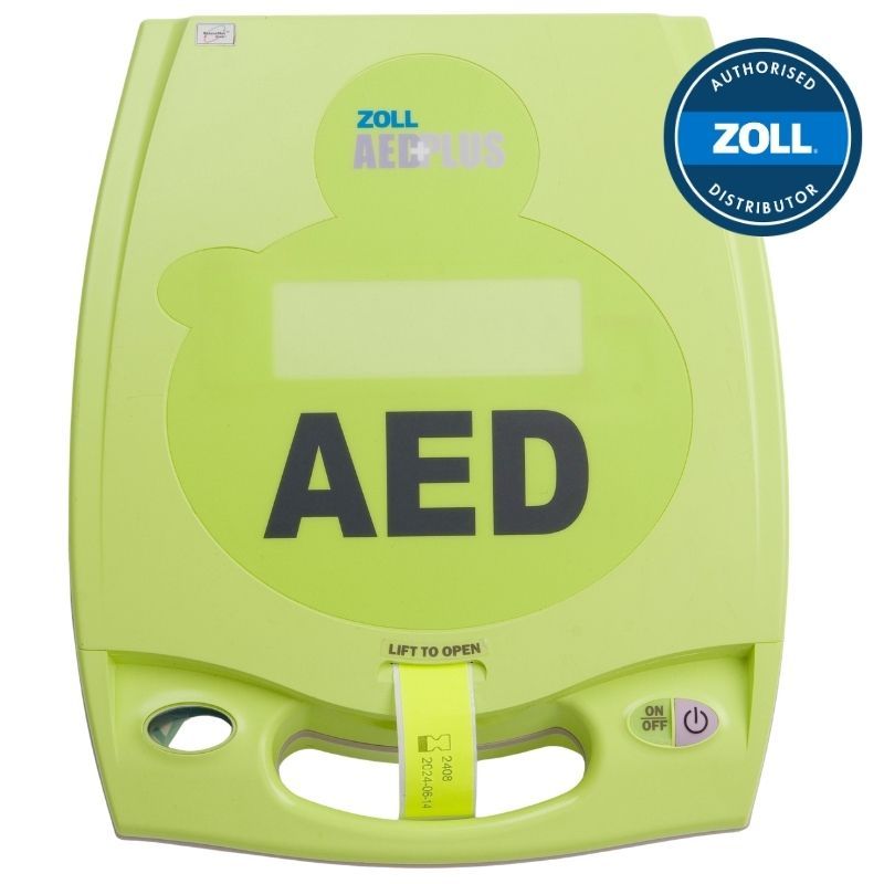 ZOLL AED Plus Semi-Automatic Defibrillator – front view, lime green casing