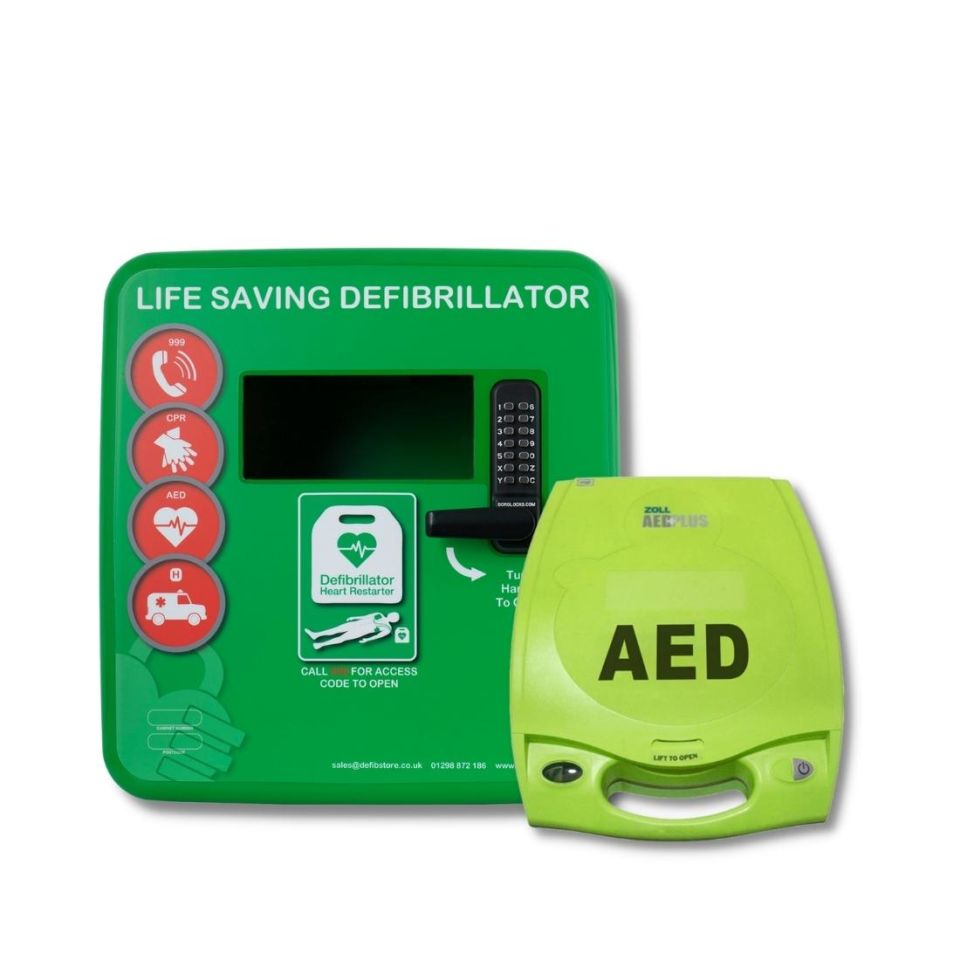 ZOLL AED Plus Fully Automatic Defibrillator & 4000 Locked Outdoor Green
