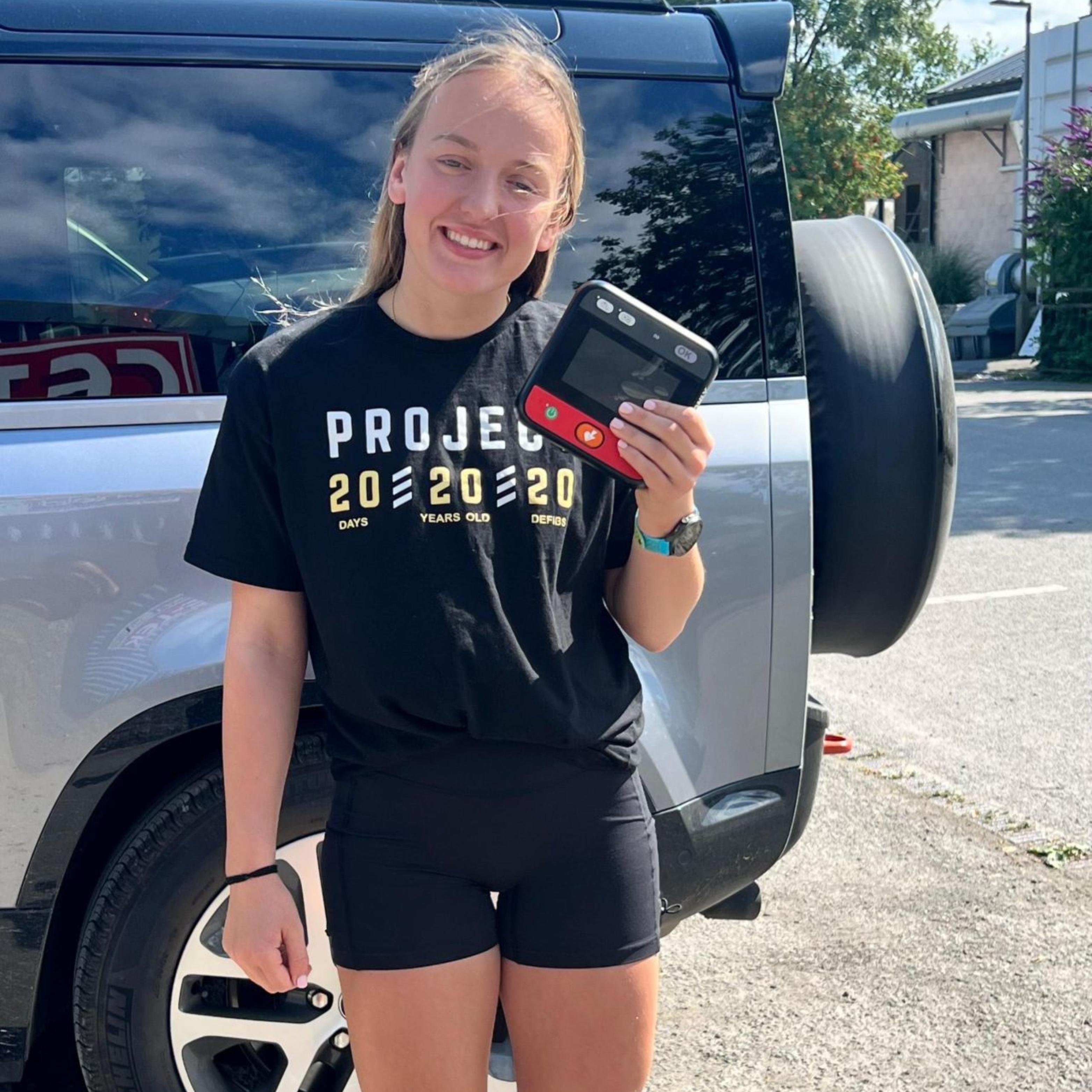 Ellie Horrocks, founder of Project 202020 campaign, holding a myPAD defibrillator device.